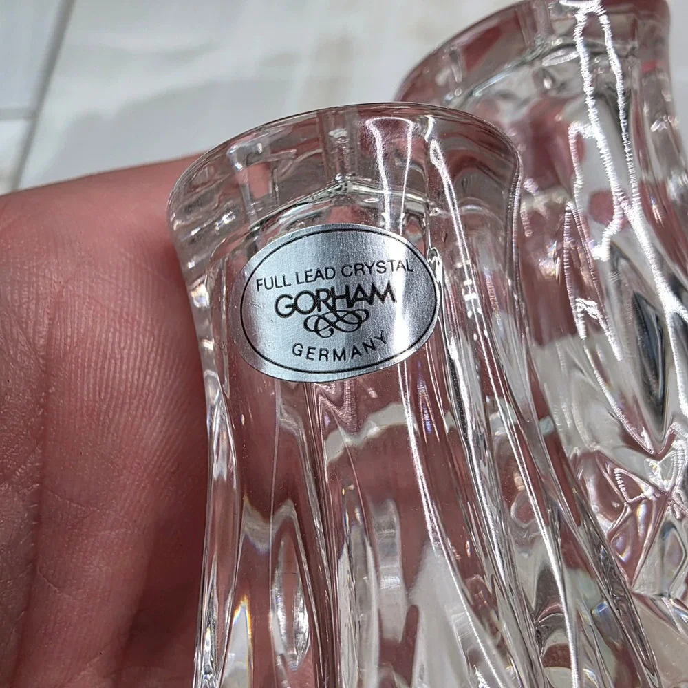 Gorham Full Lead Crystal Salt and Pepper Shakers Diamond Cut Germany 3‎ Inch S3